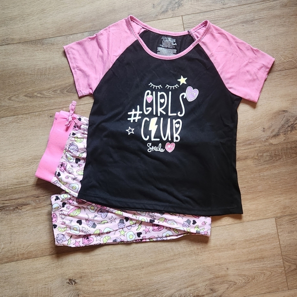 Joe Boxer 2 piece kids pajamas, size X-large (14/16), pink and black